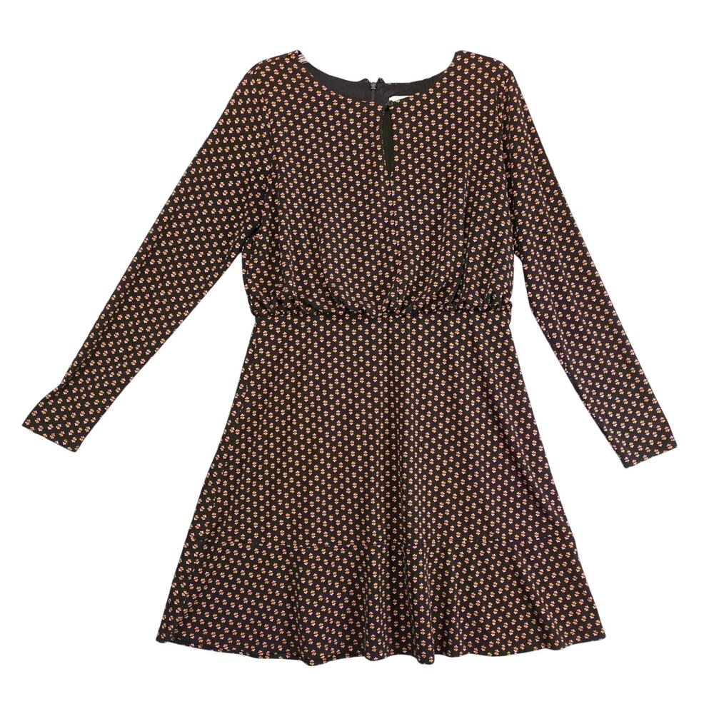 Loft Floral Black Blouson Dress‎ Sz 8 Keyhole Neck Long Slv Dark Academia Chic